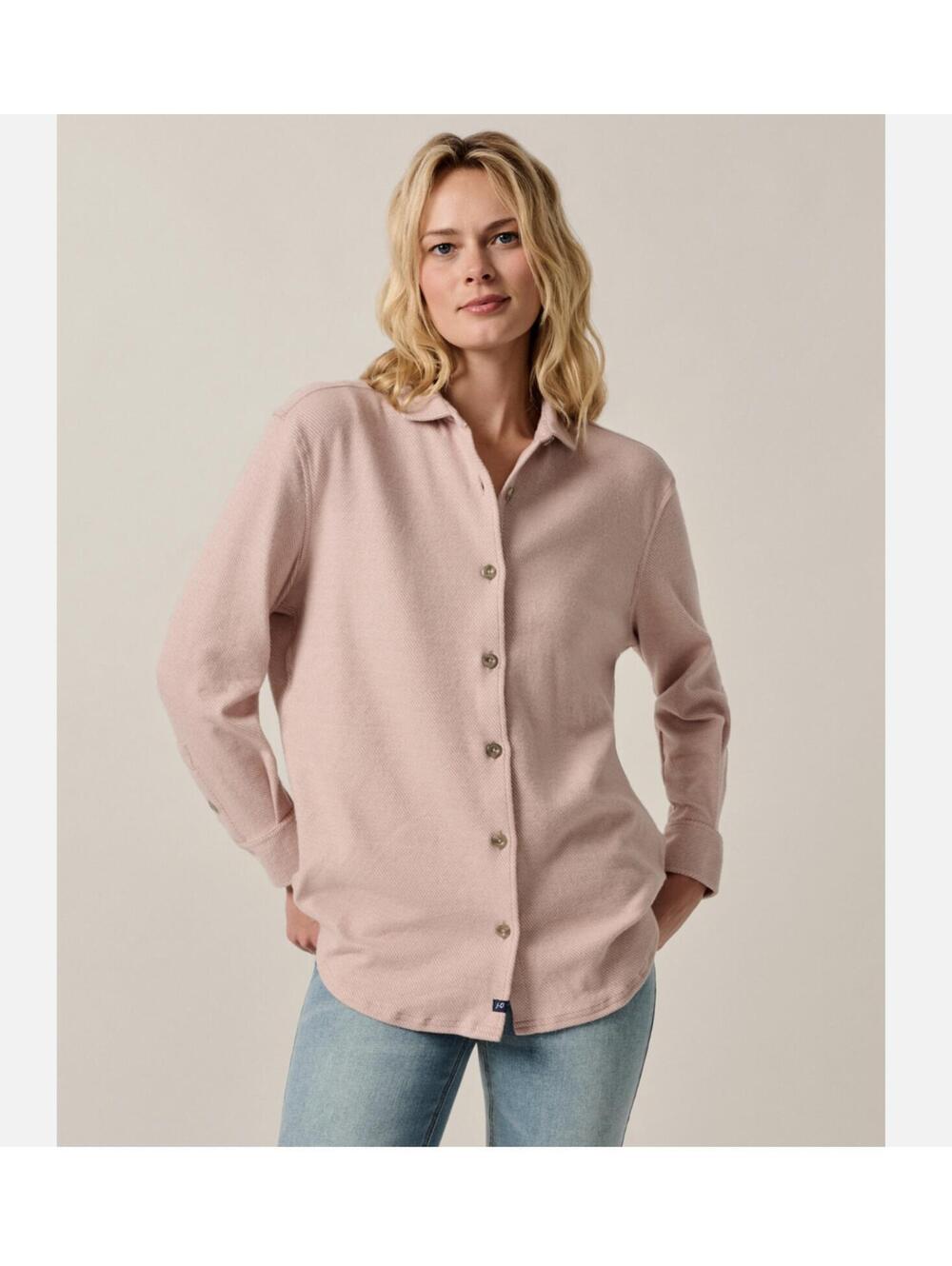 johnnie-O Priscilla Knit Flannel Shacket Shirt Womens Ash Rose Pink NWT LG SOFT
